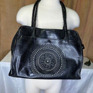 PATRICIA NASH Tooled Leather Studded Black Satchel Bag